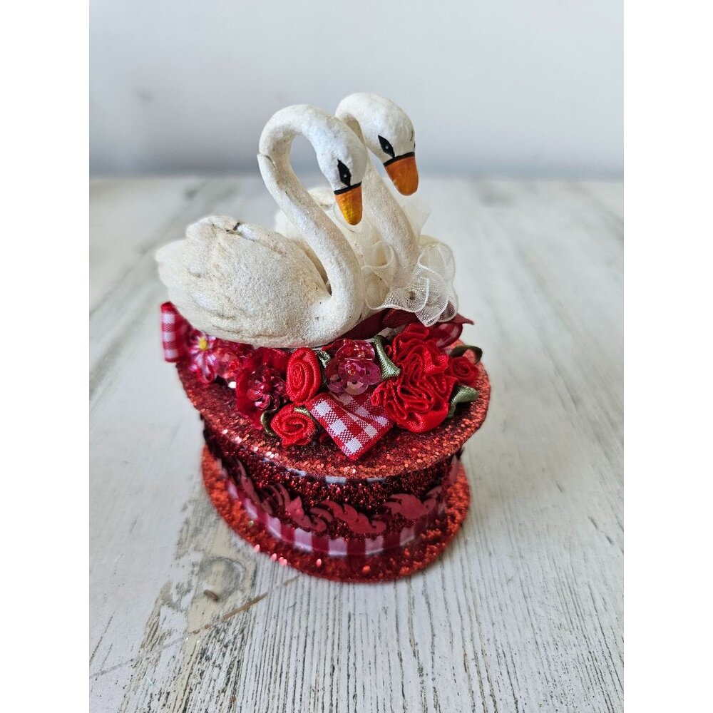Katherine's collection swan box trinket Valentine's red sequin roses unique cand